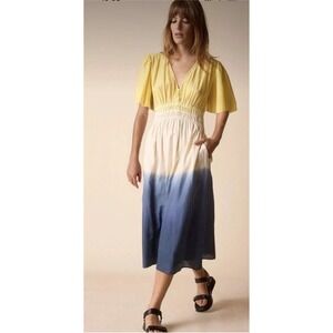 NEW St. Roche Monarch Dress Cotton Silk Blend Midi Flutter Sleeve Women Ombre 6